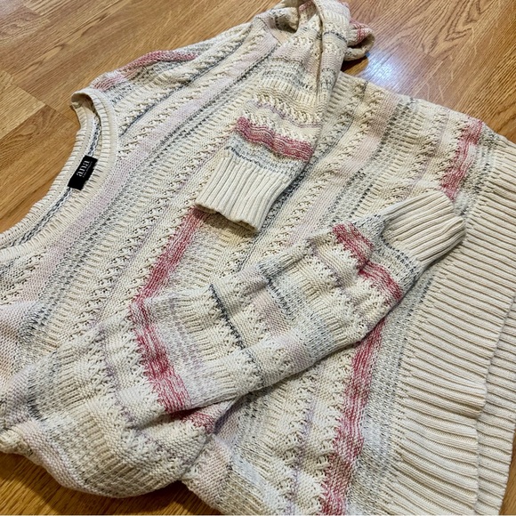 a.n.a Cream and Pink Crew Neck Sweater Ribbed Knit - Picture 2 of 4